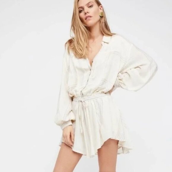 Free people on my way striped shirt dress loose tie waist size large - Picture 1 of 7